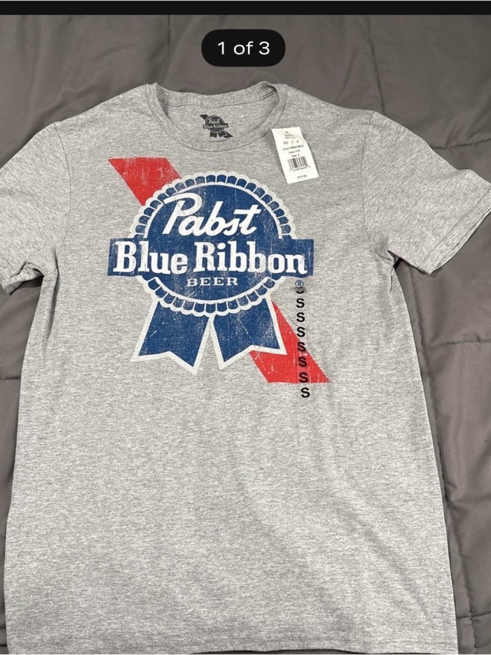 Pabst Blue Ribbon Logo Short Sleeve Tee - Gray